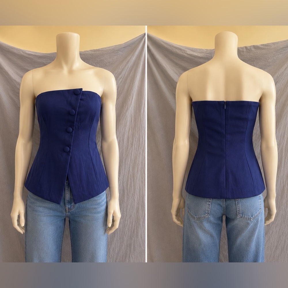 Brand new with tags Maeve Strapless Navy Button-Front Bustier size Medium